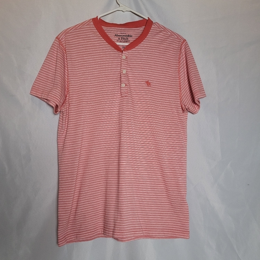 Abercrombie & Fitch Men's Striped Henley Shirt Size Medium Reddish Orange